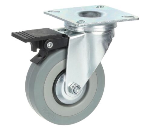 Kolečko nábytkové 75mm, plotnička 65x65 mm, brzda, šedá