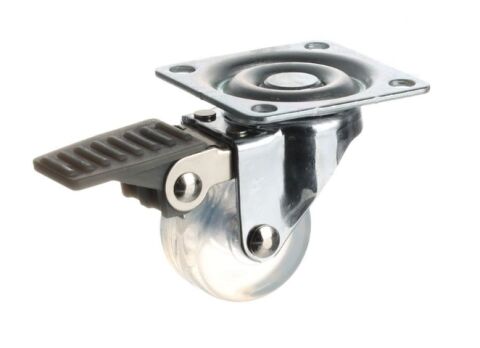 Kolečko nábytkové 35mm, plotnička 50x50 mm, brzda, transparentní bílá, 25kg