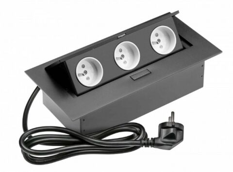 Zásuvka - vestavná stolní 3X zásuvka, přívodní kabel, černá