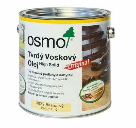 OSMO 3032 tvrdý voskový olej - bezbarvý, hedvábný polomat, 2,5l