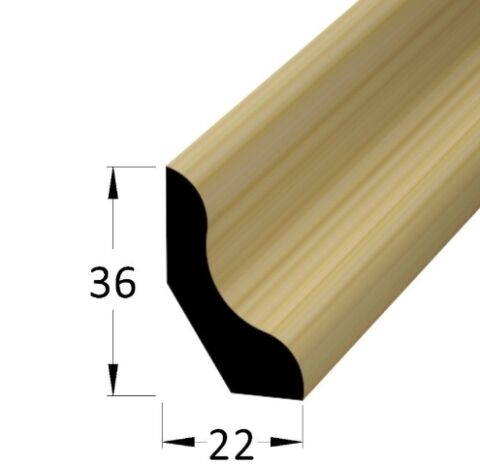 Lišta dřevěná podlahová, krycí schopnost 22 x 36 x 2400mm, borovice / smrk