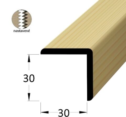 Lišta dřevěná rohová vnější nastavovaná, krycí schopnost 30 x 30 x 2400mm, smrk