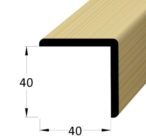 Lišta dřevěná rohová vnější, dřevěný podklad potažený smrkovou dýhou, krycí schopnost 40 x 40 x 2400 mm