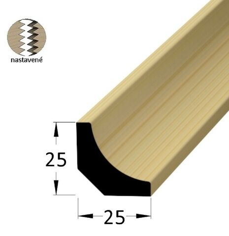 Lišta dřevěná rohová vnitřní 25 x 25 x 2400 mm, nastavovaná, smrk