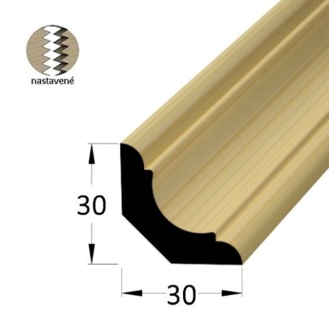 Lišta dřevěná rohová vnitřní parketová 30 x 30 x 2400 mm, nastavovaná, smrk