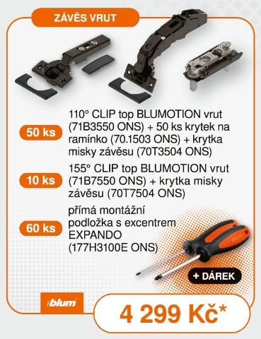 Akční sada BLUM CLIP top BLUMOTION na vrut – černý onyx + dárek