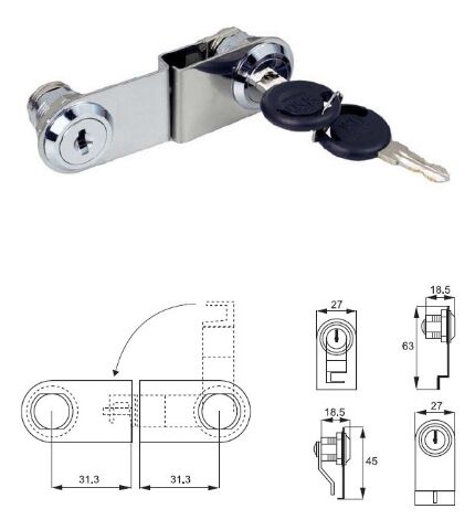 Zámek na sklo Siso - 2 křídla chrom