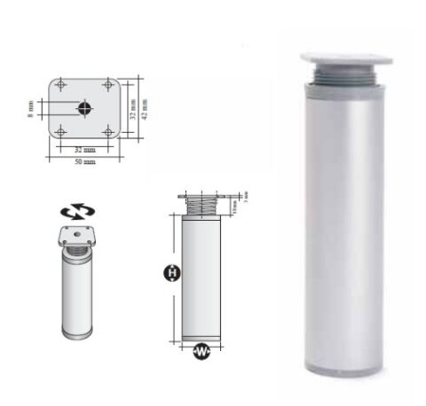 Noha nábytková kulatá, H100/D40, eloxovaný hliník